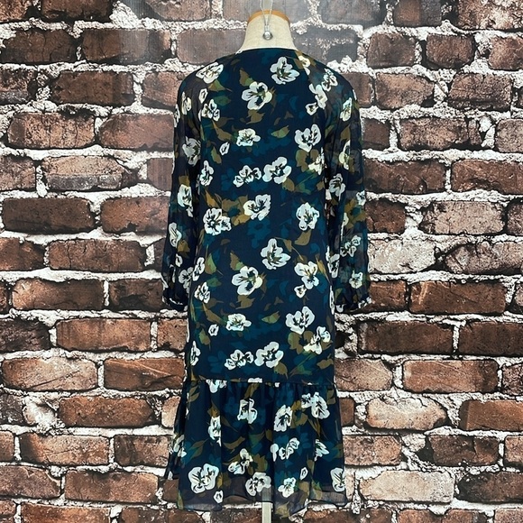 Cabi Dress Women's X Small XS Blue Pirouette Floating Flowers Midi Long Sleeve - Picture 10 of 16